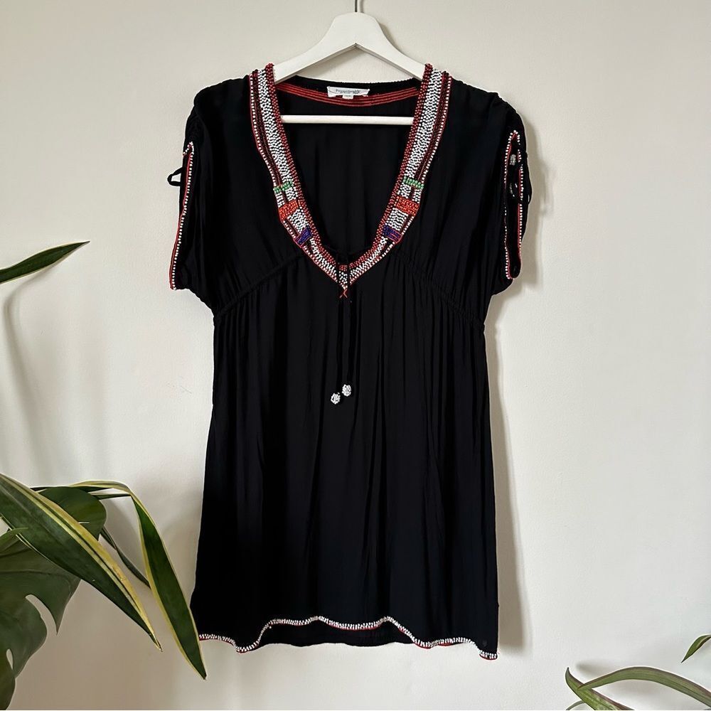 Poupette St Barth Black Beaded Mini Dress Cover-Up One Size